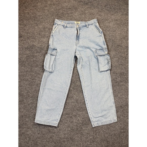 Madewell Denim - Madewell Low Slung Jeans Womens 31 Cargo Light Wash Blue Baggy Straight‎ Leg